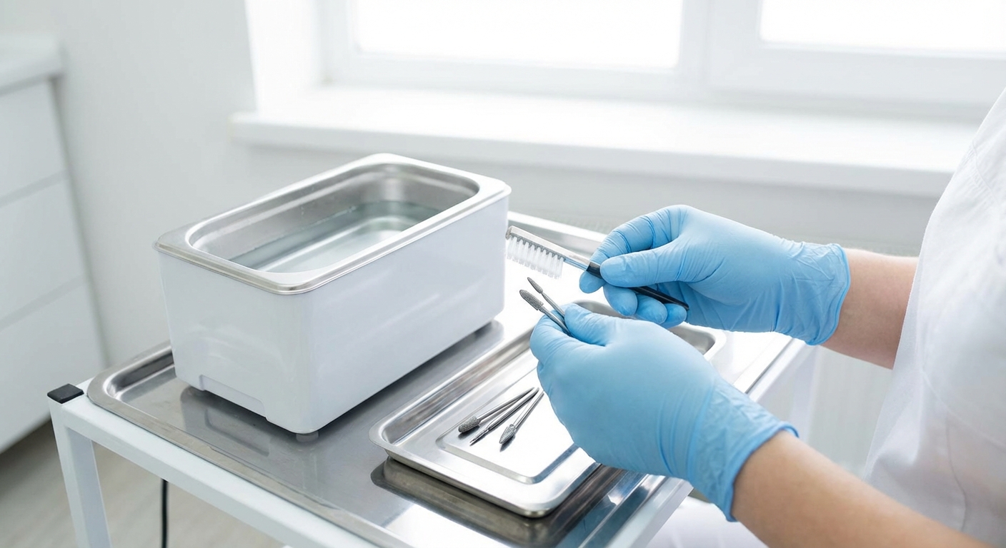 Очистка инструментов для педикюра